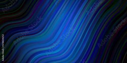 Dark BLUE vector background with bent lines. Colorful illustration in circular style with lines. Smart design for your promotions.