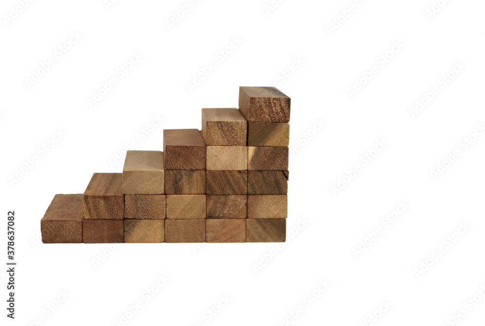 Side view of a ladder made from wooden toy blocks and isolated on a white background Side view of a ladder made from wooden toy blocks and isolated on a white background