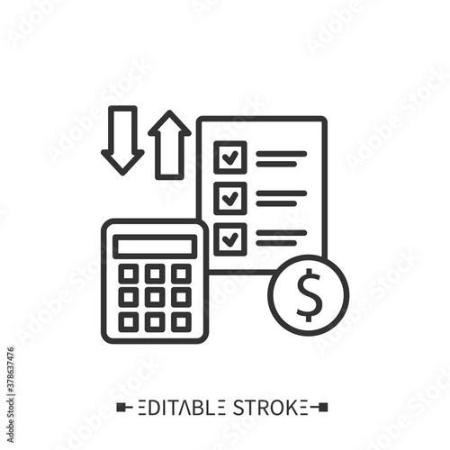 Financial account line icon. Accounting for storage costs. Transportation, storage and logistics service. Inventory tracking and control concept. Isolated vector illustration. Editable stroke