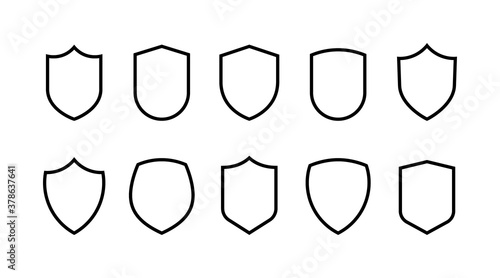 Shield line badges set. Emblems template for prottection, sport club, military and security coat of arms. Vector illustration