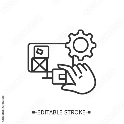 Inventory management line icon. Inventory control software. Transportation, storage and logistics service. Inventory tracking and control concept. Isolated vector illustration. Editable stroke