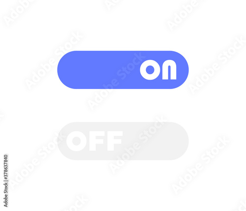 On and Off toggle switch buttons. Button set for UI design and mobile app. Modern flat style vector illustration