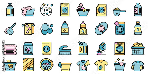 Softener icons set. Outline set of softener vector icons thin line color flat on white