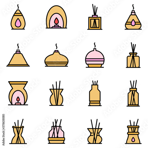 Diffuser icons set. Outline set of diffuser vector icons thin line color flat on white