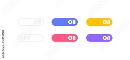 On and Off toggle switch buttons. Button set for UI design and mobile app. Modern flat style vector illustration