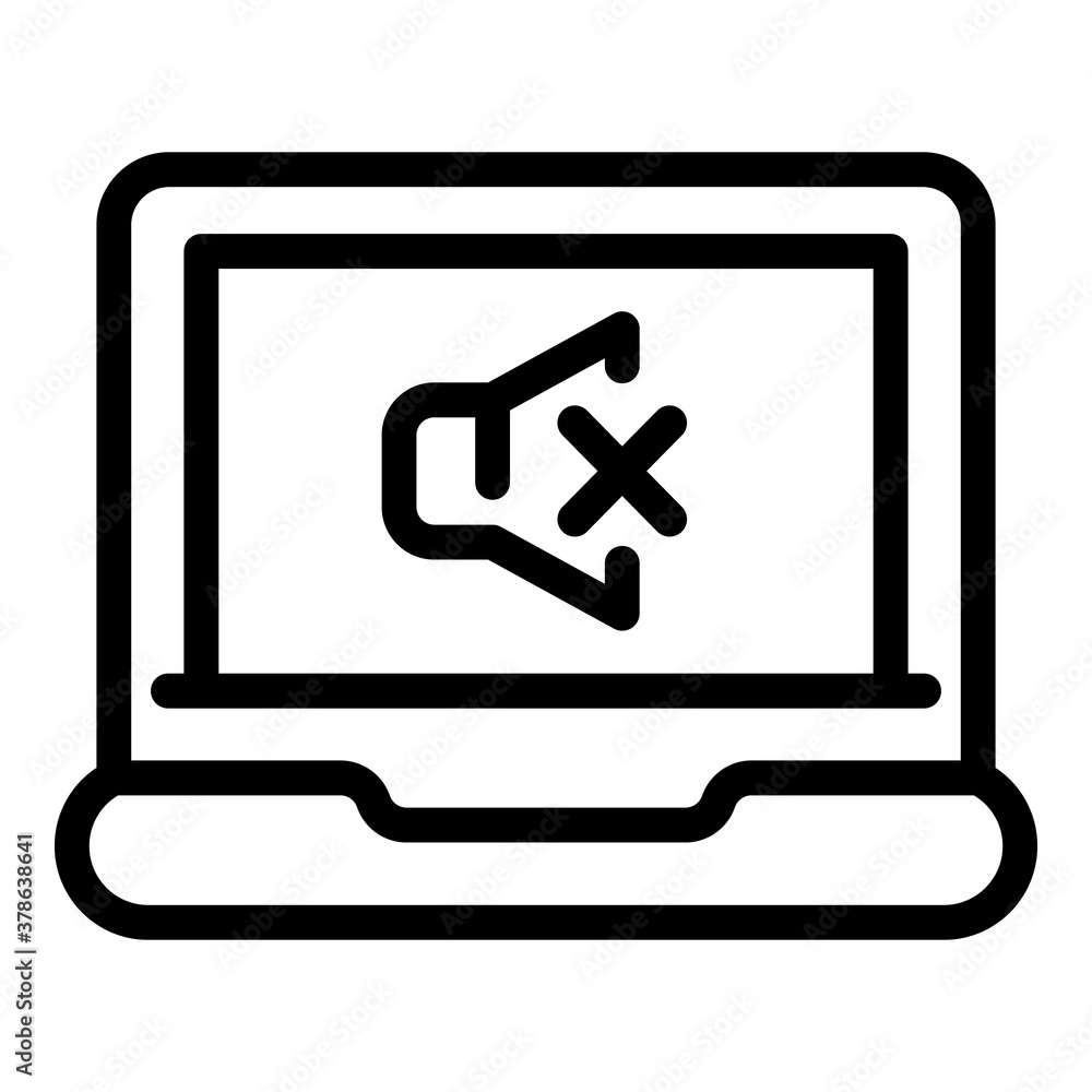 No sound online meeting icon. Outline no sound online meeting vector icon for web design isolated on white background No sound online meeting icon. Outline no sound online meeting vector icon for web design isolated on white background