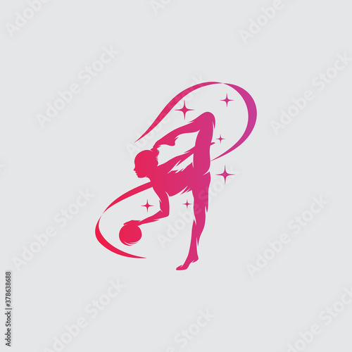 Young gymnast woman dance with ribbon logo © Shofyan
