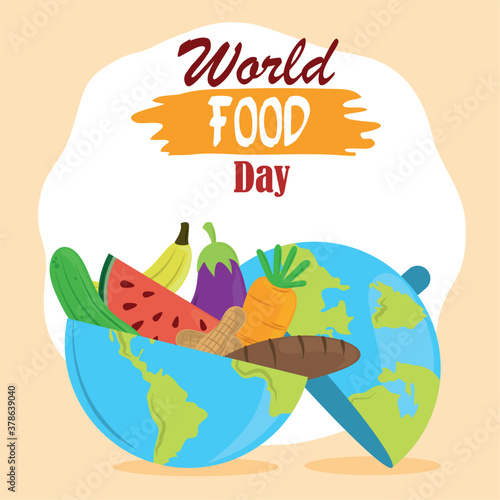 world food day, planet full with fruit vegetables and bread, healthy lifestyle