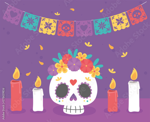 day of the dead, catrina with flowers burning candles traditional mexican celebration