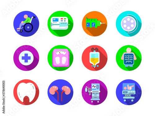 Healthcare and Medical vector flat color long shadow icons style 2 vol 3