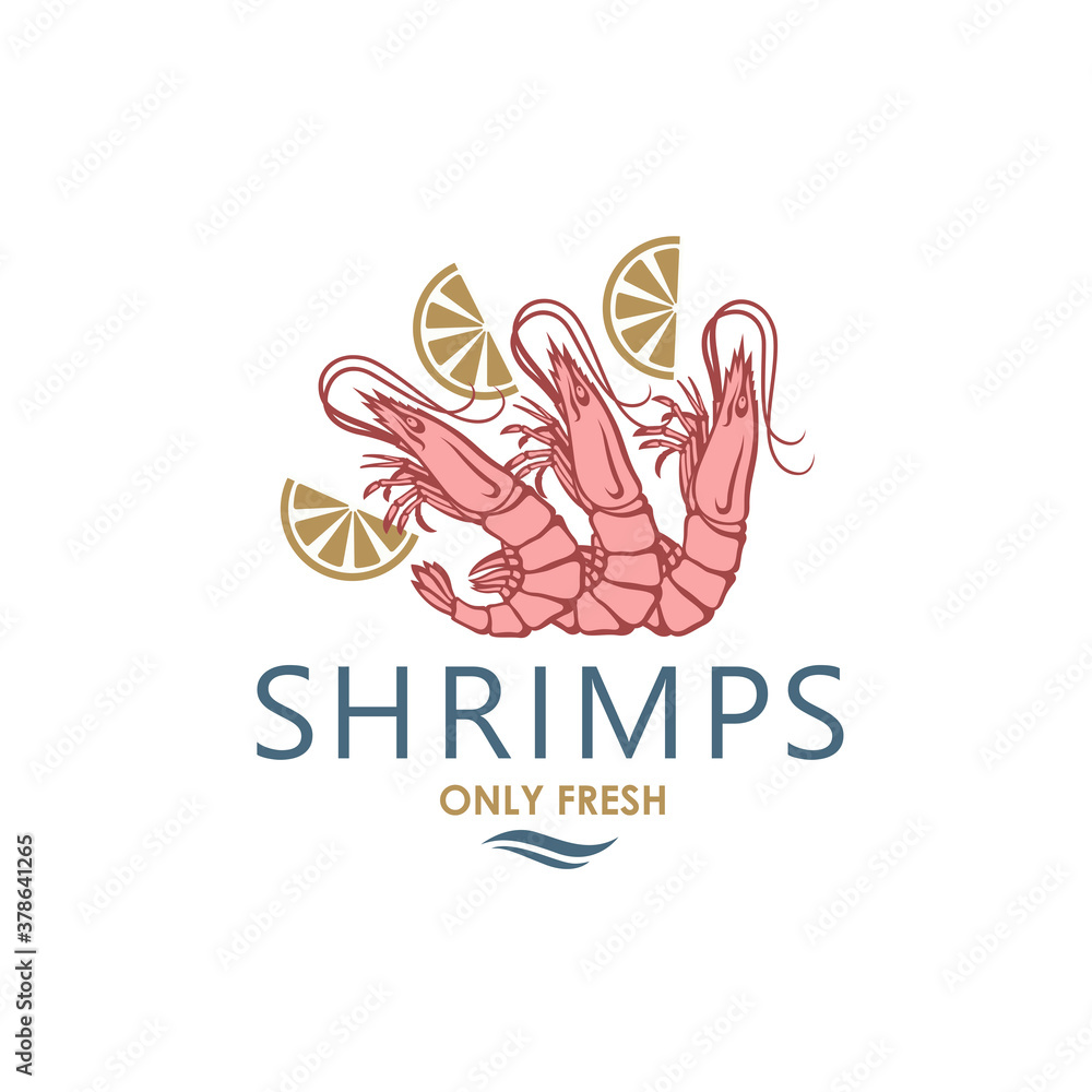 label of fresh shrimps and lemon isolated on white background label of fresh shrimps and lemon isolated on white background