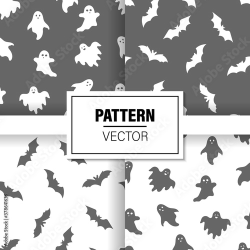 Halloween Background. Concept of halloween patterns ghosts and bats. Patterns set. Vector illustration