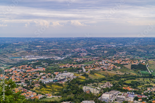 Panoramic view of the micro state of San Marino with small towns from San Marino fortress