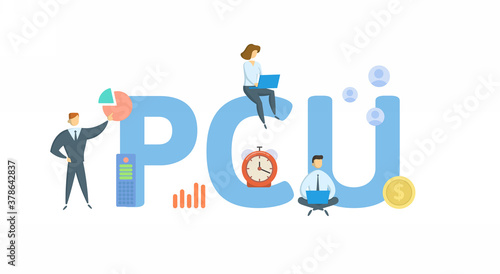 PCU, Peak Concurrent User. Concept with keyword, people and icons. Flat vector illustration. Isolated on white background.