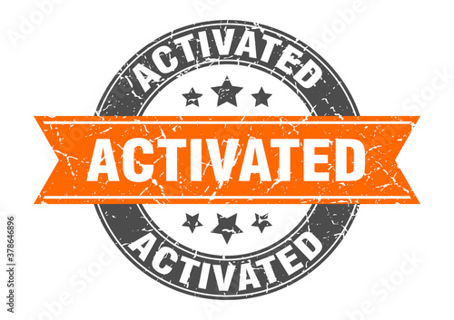 activated round stamp with ribbon. label sign