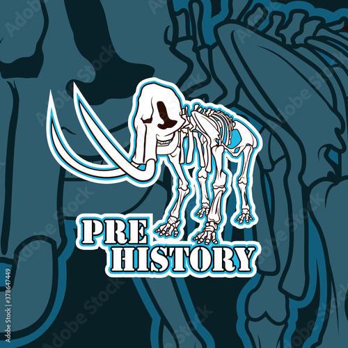 Vector prehistoric skeleton of mammoth emblem illustration