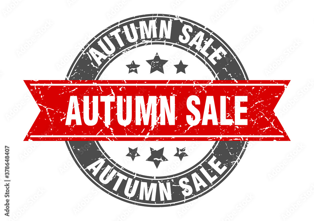 autumn sale round stamp with ribbon. label sign autumn sale round stamp with ribbon. label sign