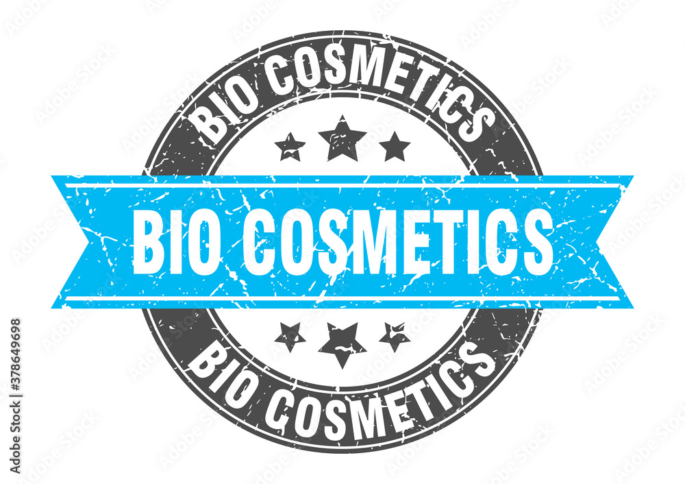 bio cosmetics round stamp with ribbon. label sign
