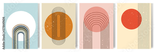 Vector illustration. Abstract poster set. Contemporary backgrounds.  Mid century wall decor. Design elements for book cover, page template, print, card, brochure, magazine, poster. 60s, 70s graphic.