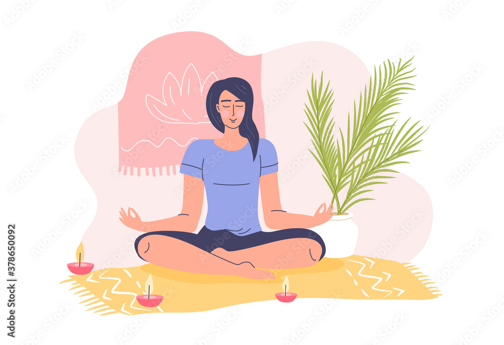 Young woman relaxing meditation vector illustration 