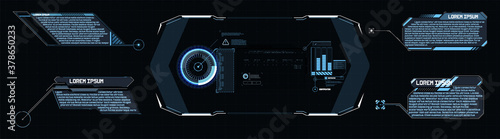 Callouts titles. Callout bar labels, information call box bars and modern digital info. Tech digital info boxes hud templates. Futuristic set frame or advertising communication. Vector illustration