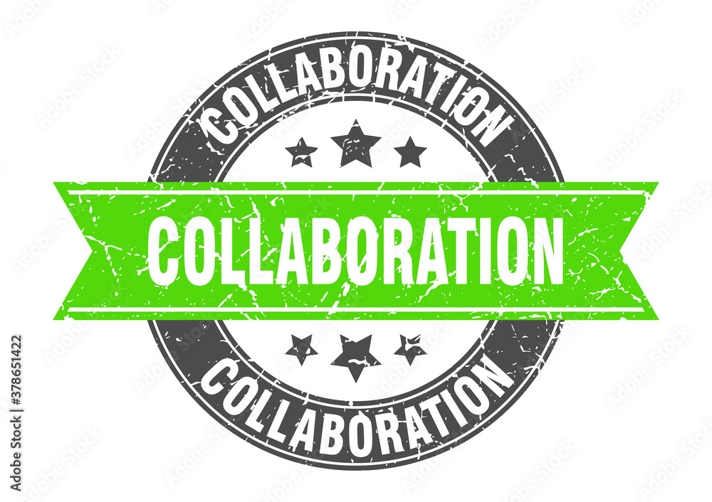 Fototapeta premium collaboration round stamp with ribbon. label sign