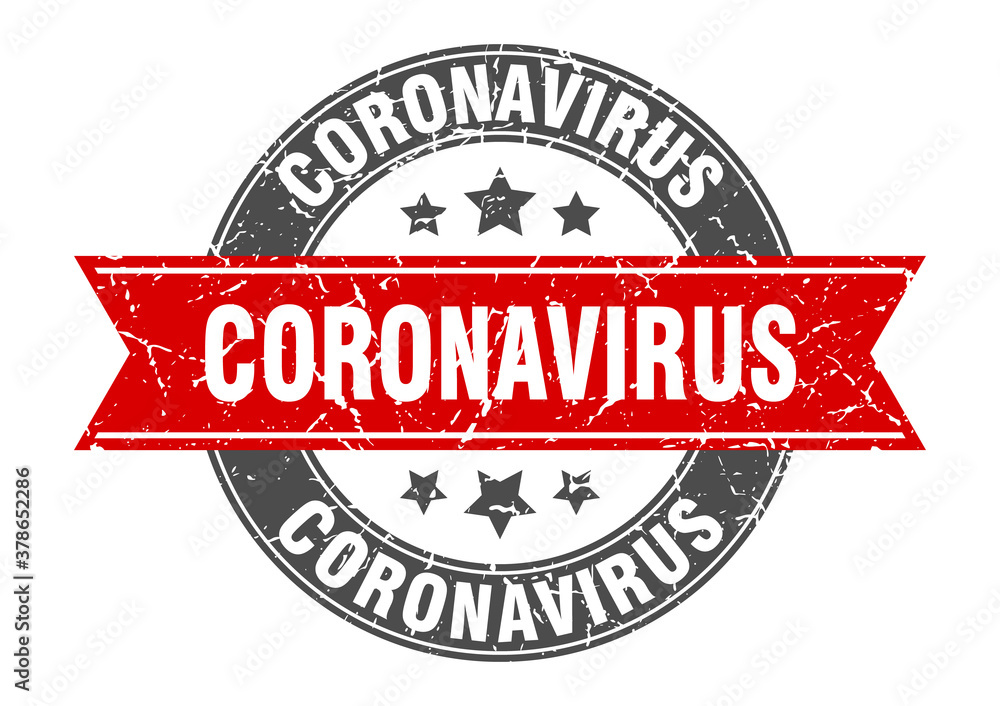 Fototapeta premium coronavirus round stamp with ribbon. label sign