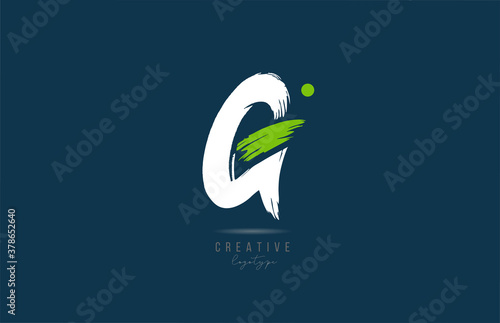 G alphabet letter logo icon in white green blue color. Grunge vintage brush design for business and corporate