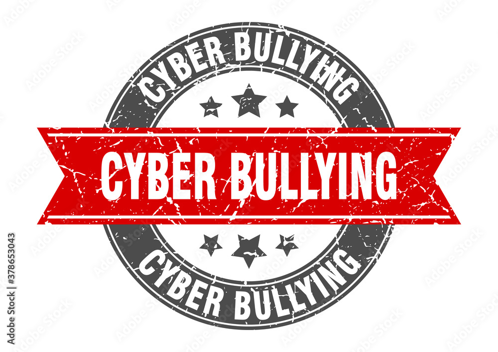 cyber bullying round stamp with ribbon. label sign cyber bullying round stamp with ribbon. label sign