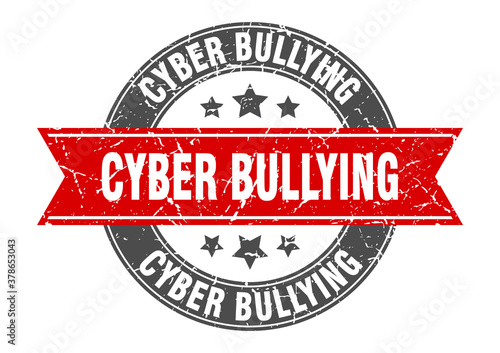 cyber bullying round stamp with ribbon. label sign