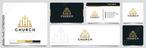 church ,building , with gold color , logo design inspiration