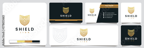 lion shield, safety , with gold color , logo design inspiration