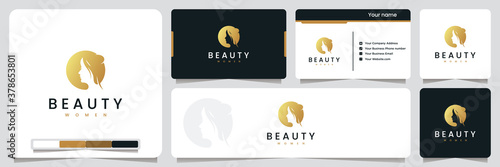 beauty women, makeup , with gold color , logo design inspiration