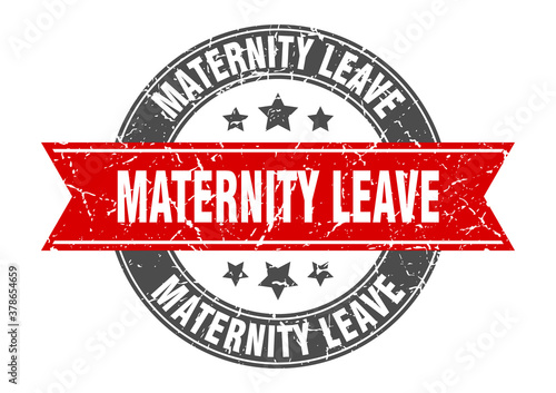 maternity leave round stamp with ribbon. label sign
