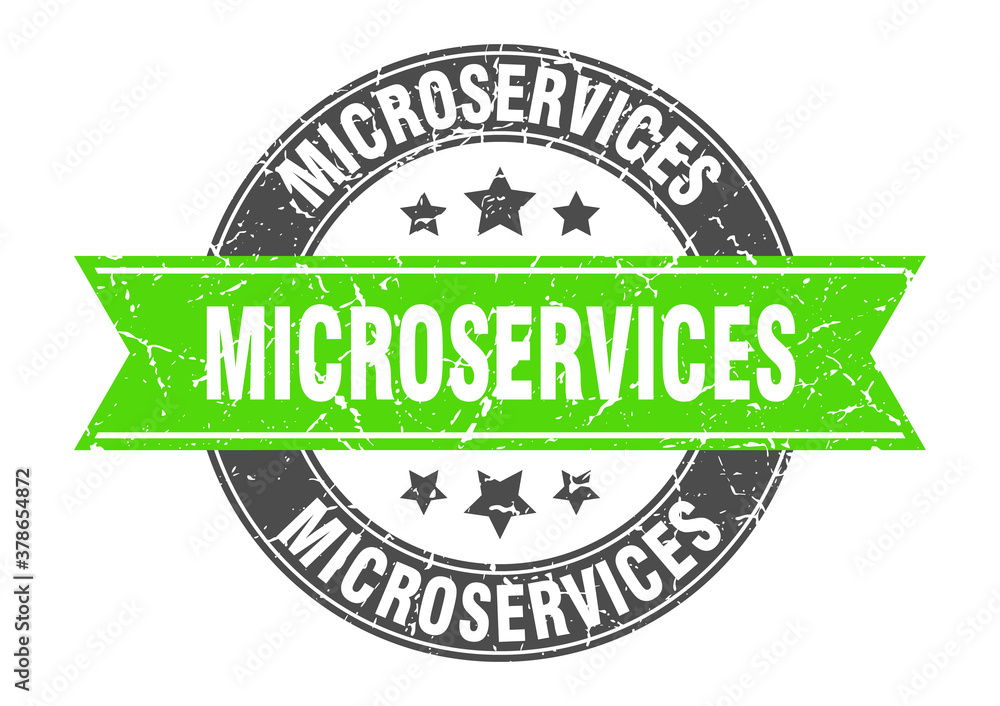 Obraz premium microservices round stamp with ribbon. label sign