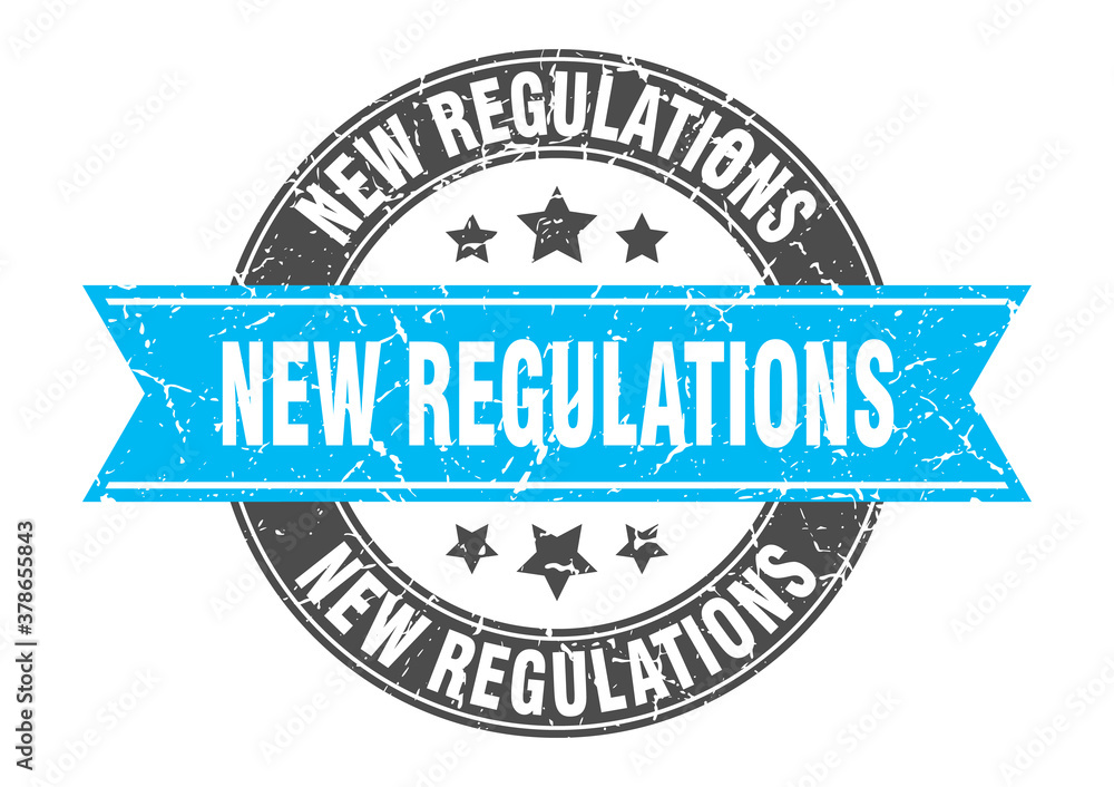 Fototapeta premium new regulations round stamp with ribbon. label sign