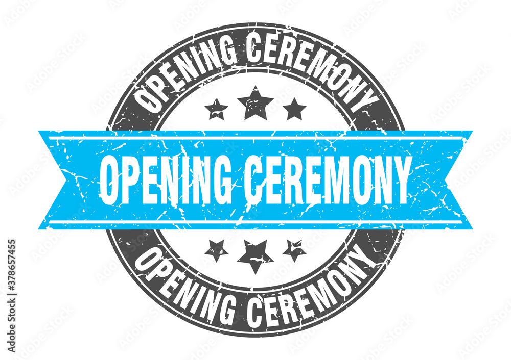 opening ceremony round stamp with ribbon. label sign opening ceremony round stamp with ribbon. label sign