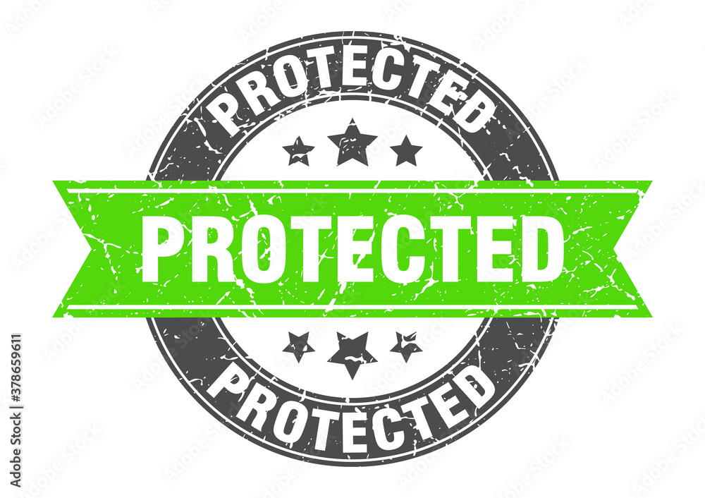 Fototapeta premium protected round stamp with ribbon. label sign