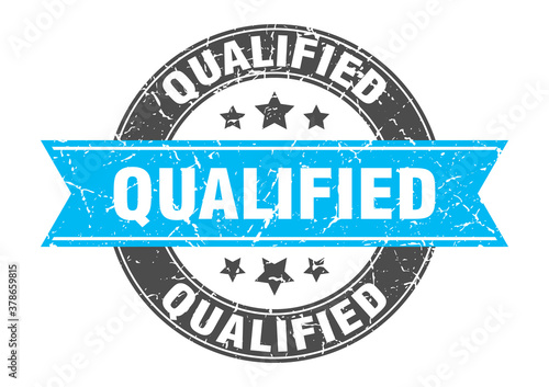 qualified round stamp with ribbon. label sign