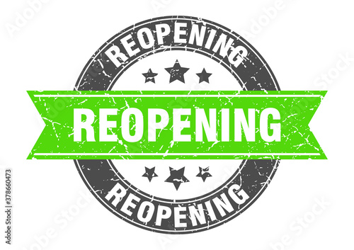 reopening round stamp with ribbon. label sign