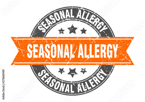 seasonal allergy round stamp with ribbon. label sign