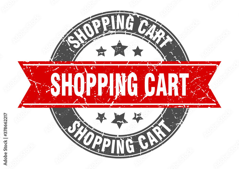shopping cart round stamp with ribbon. label sign shopping cart round stamp with ribbon. label sign