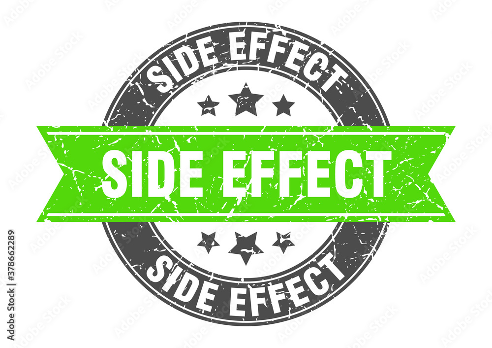Fototapeta premium side effect round stamp with ribbon. label sign