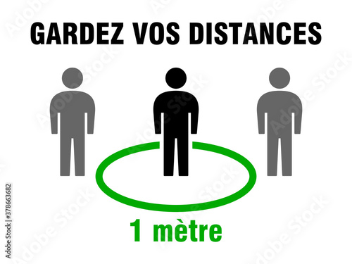 Gardez Vos Distances 1 Metre ("Keep Your Distance 1 Meter" in French) Social Distancing Instruction Icon. Vector Image.