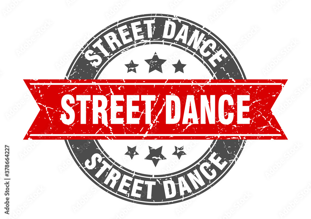 street dance round stamp with ribbon. label sign