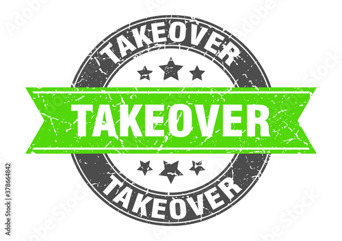 takeover round stamp with ribbon. label sign
