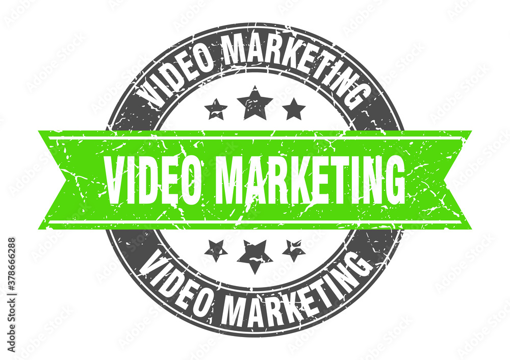 Fototapeta premium video marketing round stamp with ribbon. label sign