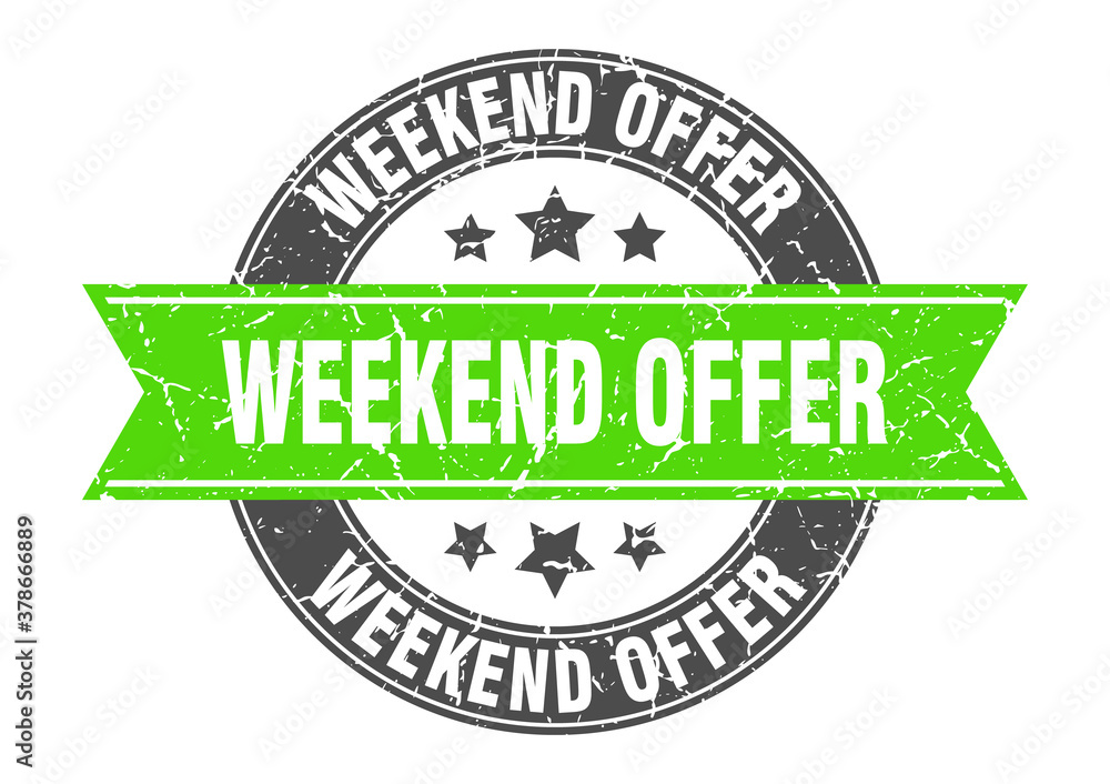 Fototapeta premium weekend offer round stamp with ribbon. label sign
