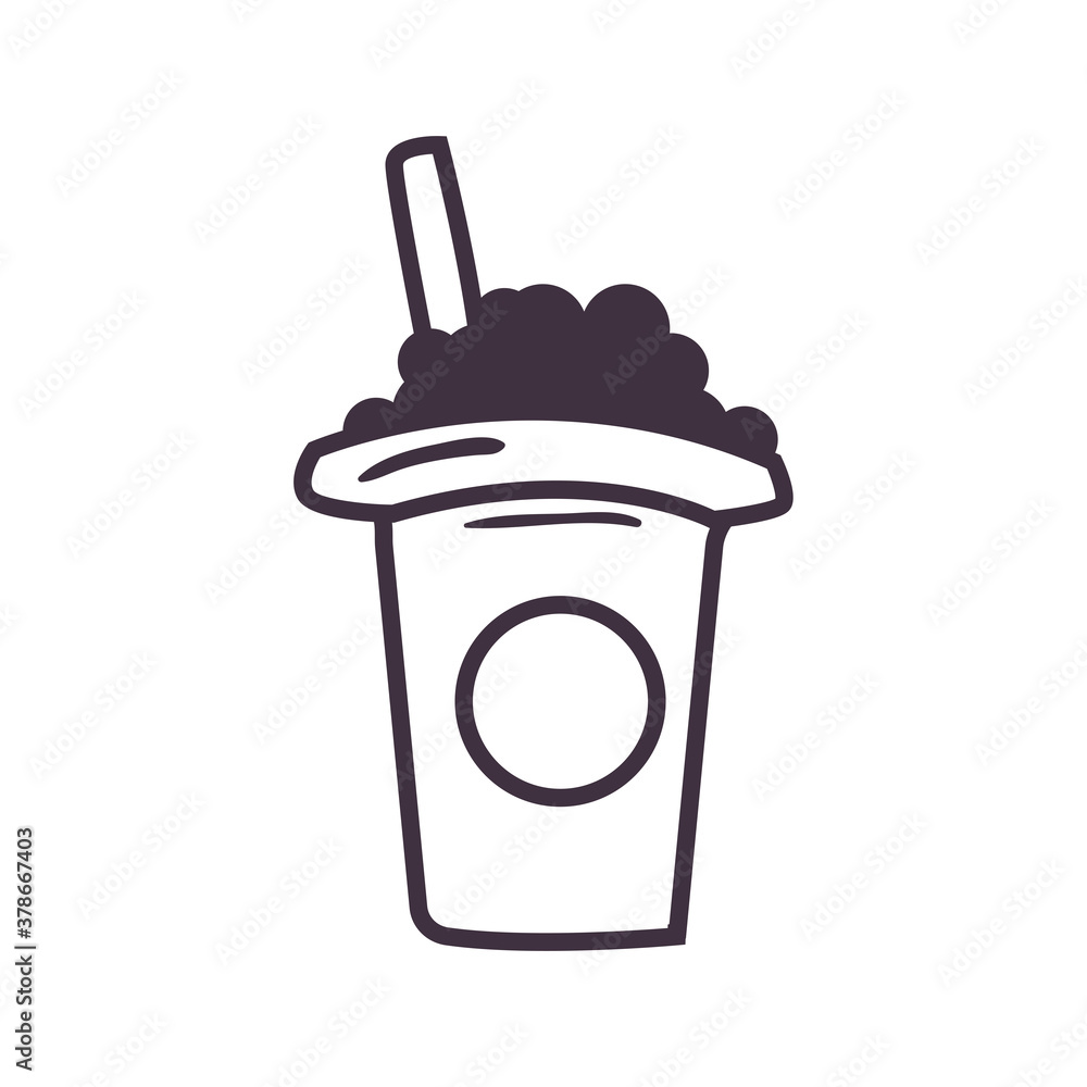 tea mug with straw and berries line style icon vector design