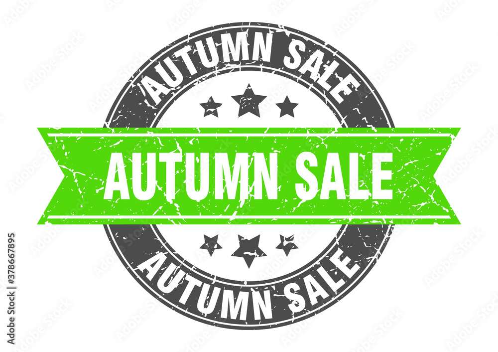Fototapeta premium autumn sale round stamp with ribbon. label sign